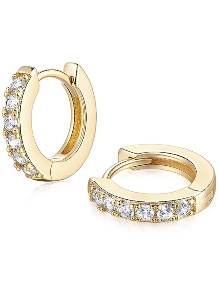 14k Gold Plated Cubic Zirconia Hoop Earrings Huggie